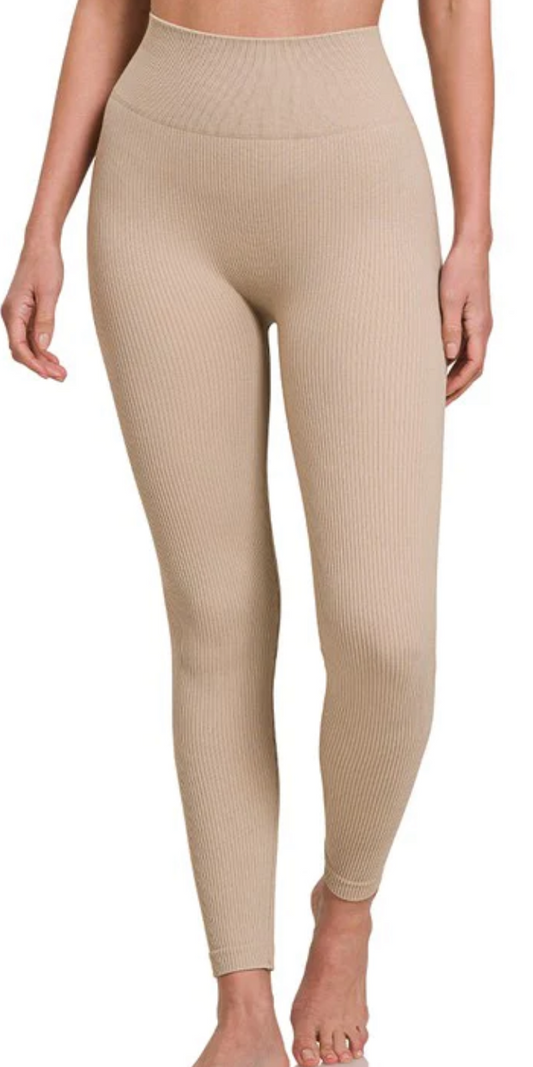 RIBBED SEAMLESS HIGH WAISTED FULL LENGTH LEGGINGS