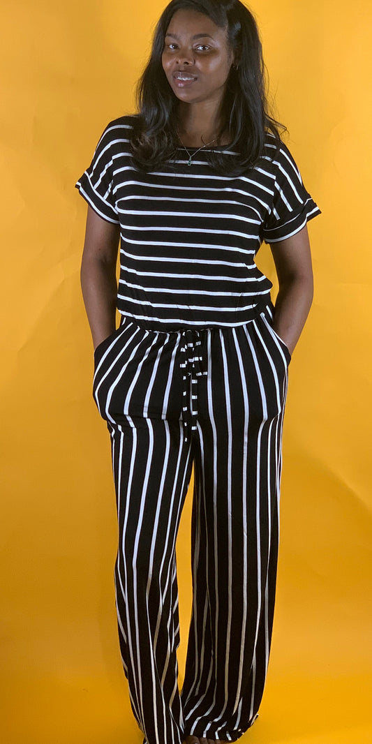 Black and White Strip Jumpsuit Wideleg