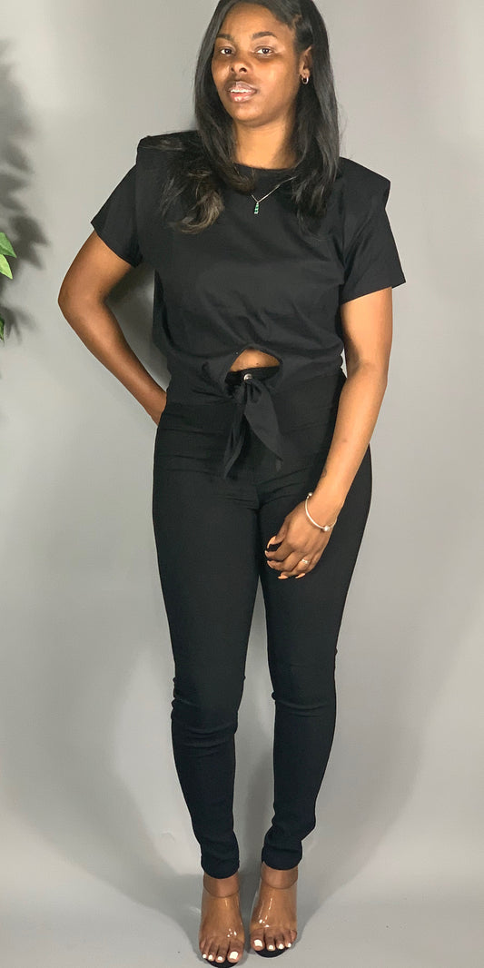 Cotton Front Tie Padded  Shoulder Top