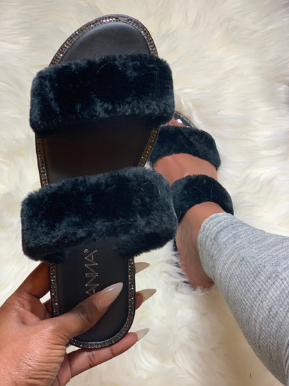 Nikki Fur Slides-black
