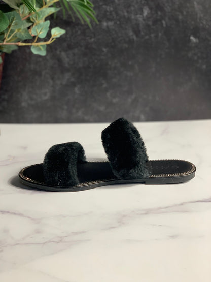 Nikki Fur Slides-black