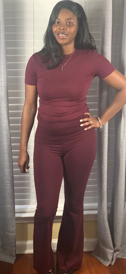 High waist yoga pants-dark burgundy