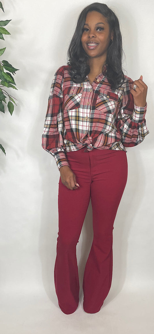Plaid High Low Top
