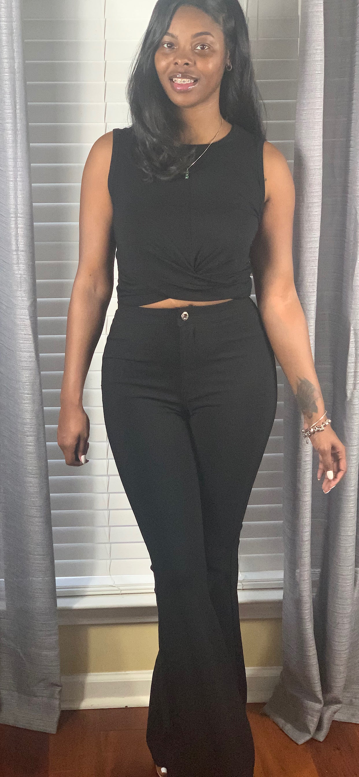 Colored Wide Leg Pants-Black