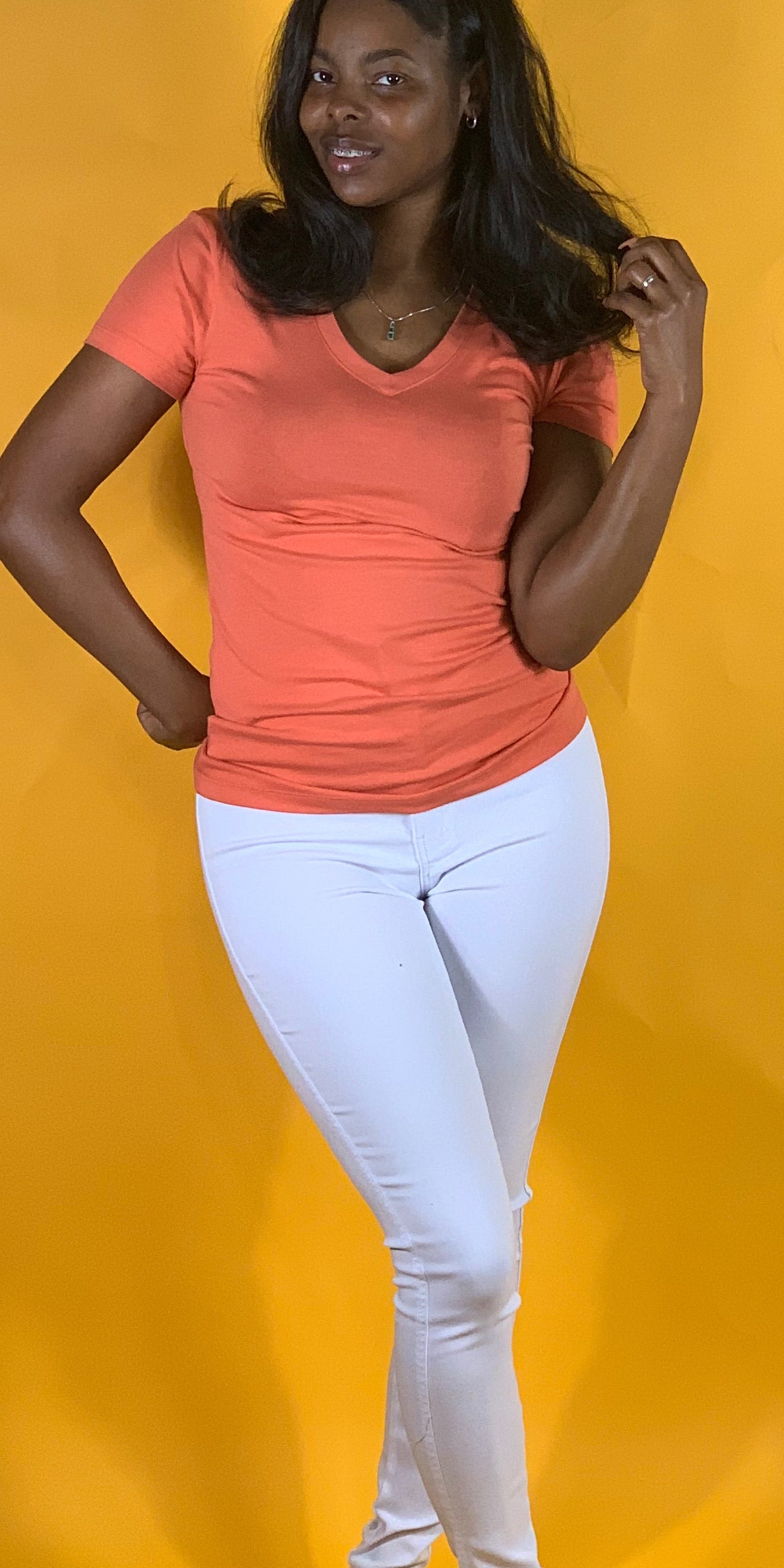 Basic Short Sleeve V-neck T-Shirt Ash Copper