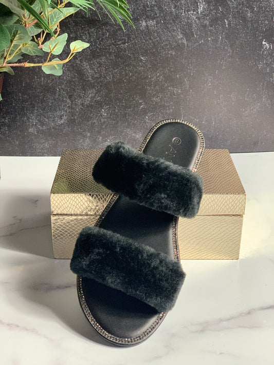 Nikki Fur Slides-black