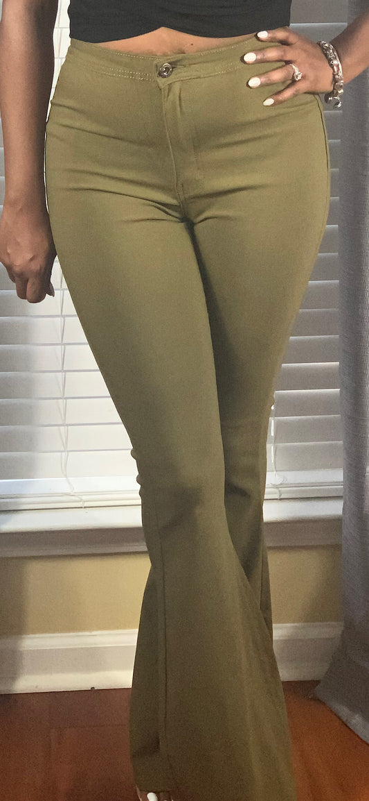 Colored Wide Leg Pants -Med Olive